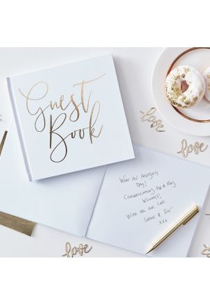 Ginger Ray White & Gold Foiled Wedding Guest Book GO-134