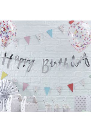 Ginger Ray PM-227 Silver Happy Birthday Bunting