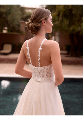 Bianco Evento E502 Bridal top in tulle and lace Ivory