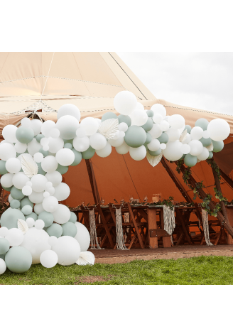 Ginger Ray BA-358 Balloon Arch Sage & White with Fans ()