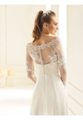 Bolero in stretch tulle and lace E256 Bianco Evento