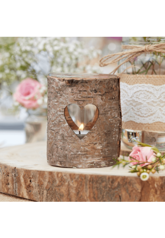 Ginger Ray CW-228 Rustic Country Heart Tealight Candle Holder Wood ()