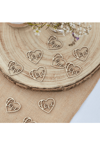 Ginger Ray CW-240 Rustic Country Wooden Heart Love Confetti ()