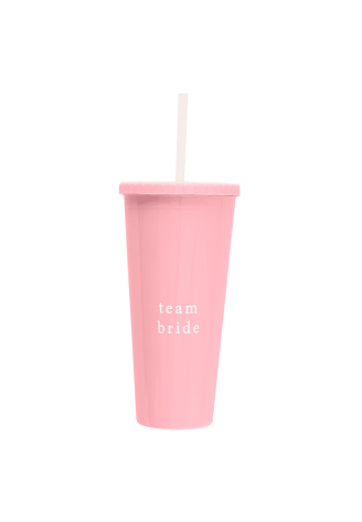 Ginger Ray HEN-142 Team Bride Reusable Cup with Straw Pink