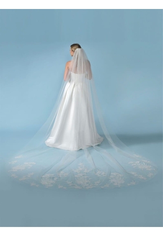 Poirier S432-350-MED Veil Embroidered Flowers - 350 cm ()