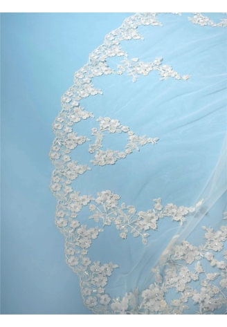 Poirier S436-350-1-MED Veil Embroidered Flowers - 350 cm