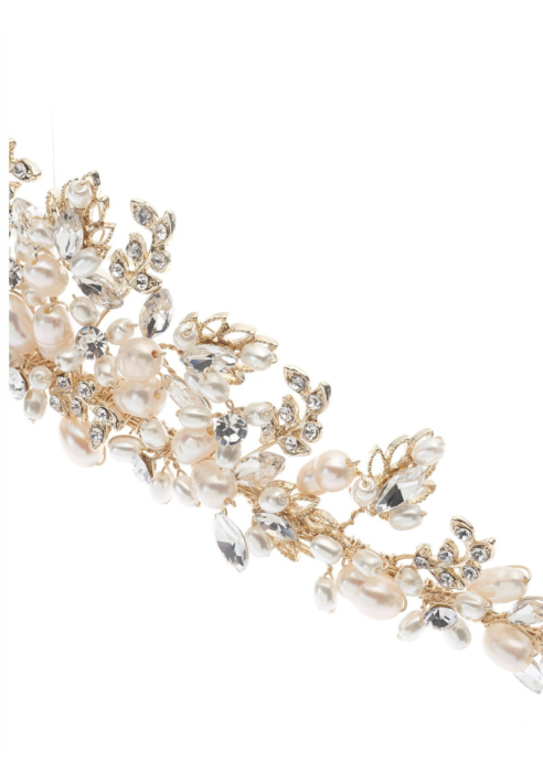 Poirier Tiara BB-285 – Gold | Rhinestones & Freshwater Pearls