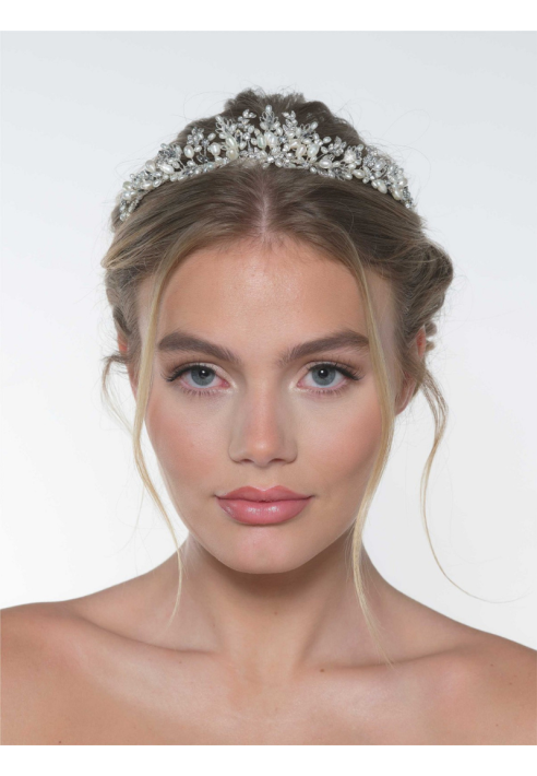Poirier Tiara BB-285 – Silver | Rhinestones & Freshwater Pearls ()