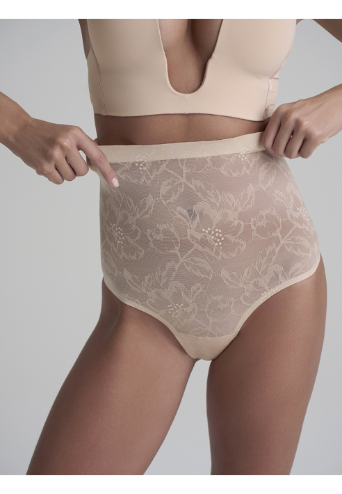 BYE BRA Lacy High Waist Shaping Thong Beige ()