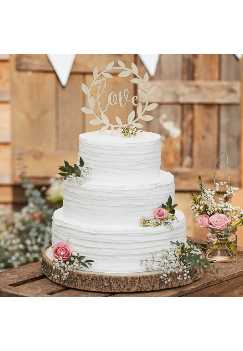 Ginger Ray CW-234 Rustic Country Wedding Cake Topper Wood Love ()