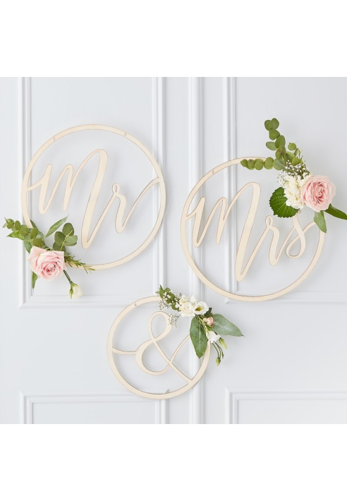 Ginger Ray GO-101 Mr & Mrs Wooden Hoops Decoration - Gold Wedding ()
