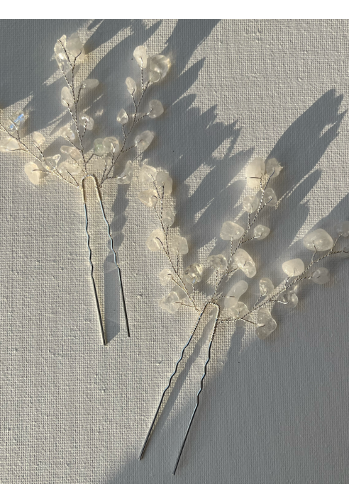 Sally Jane Bridal Lotis Clear Hairpins Silver