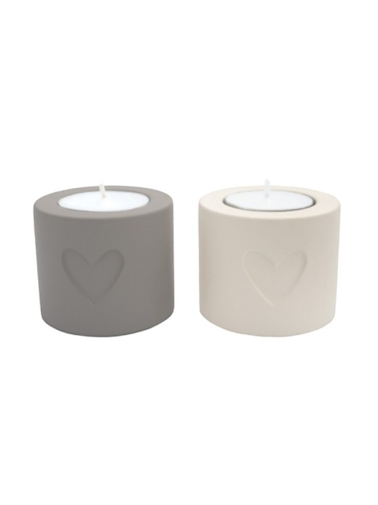 Leeff 18755 Heart Tealight Holder Hilde, set of 2 Grey main product photo