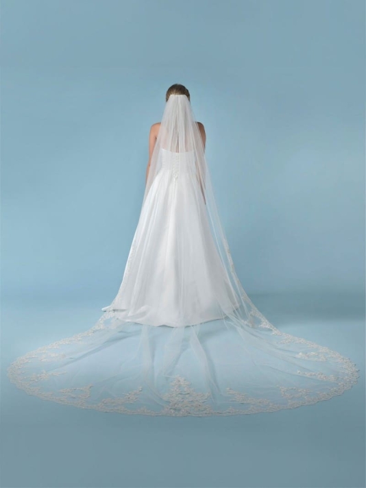 Poirier S436-350-1-MED Veil Embroidered Flowers - 350 cm main product photo